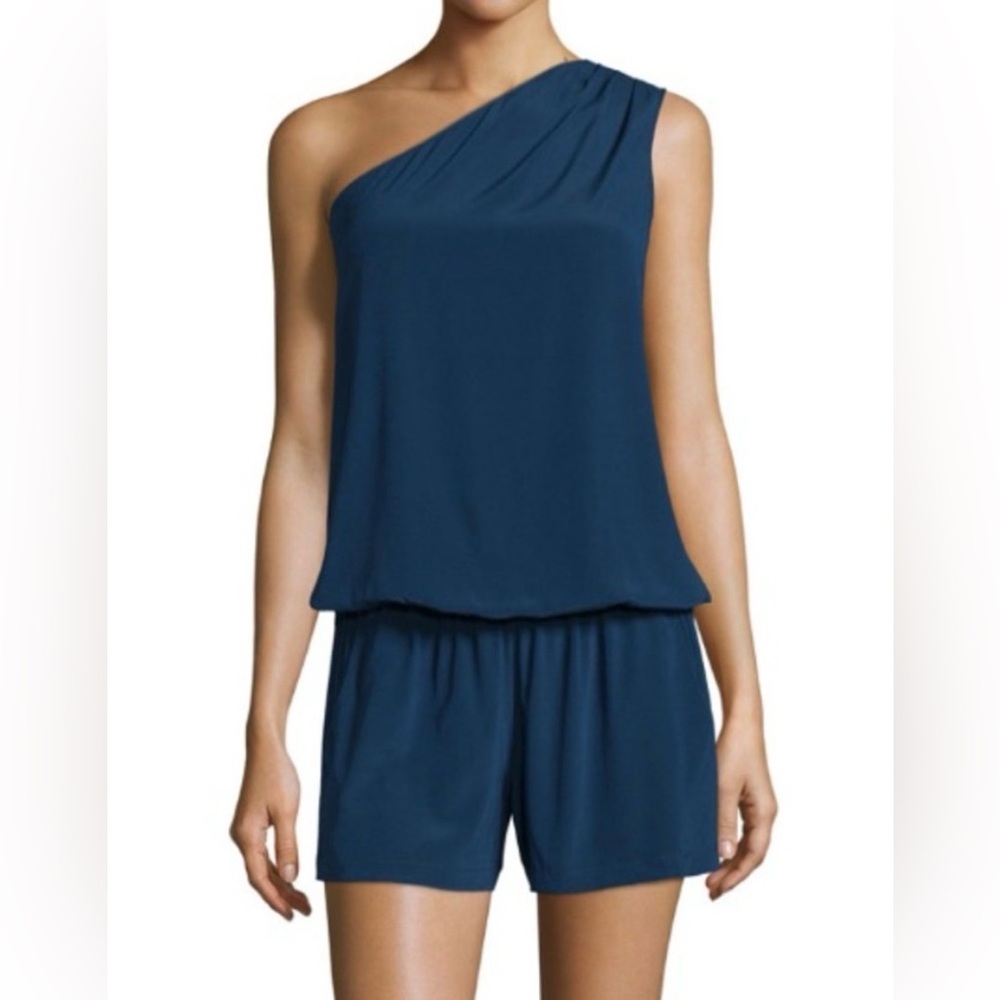 Ramy Brook Blue Silk One-Shoulder Romper